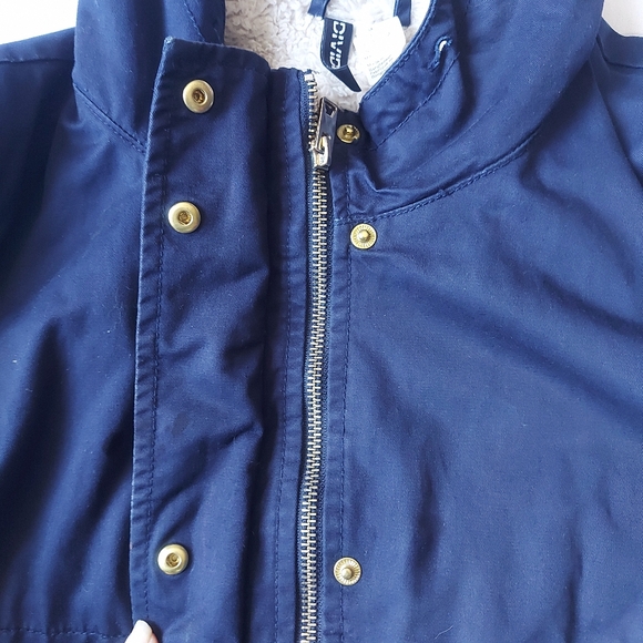 Divided H&M Faux Sherpa Lined Hooded Dark Blue Utility Jacket, 4 - Picture 6 of 13